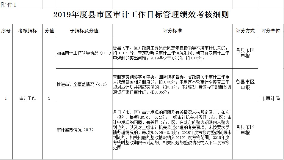 宣城市审计局关于印发《2019年度审计工作目标管理绩效考核细则》的