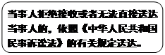 圓角矩形: 當(dāng)事人拒絕接收或者無法直接送達(dá)當(dāng)事人的，依照《中華人民共和國民事訴訟法》的有關(guān)規(guī)定送達(dá)。