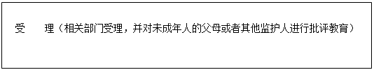 文本框: 受 理（相關部門受理，并對未成年人的父母或者其他監(jiān)護人進行批評教育） 