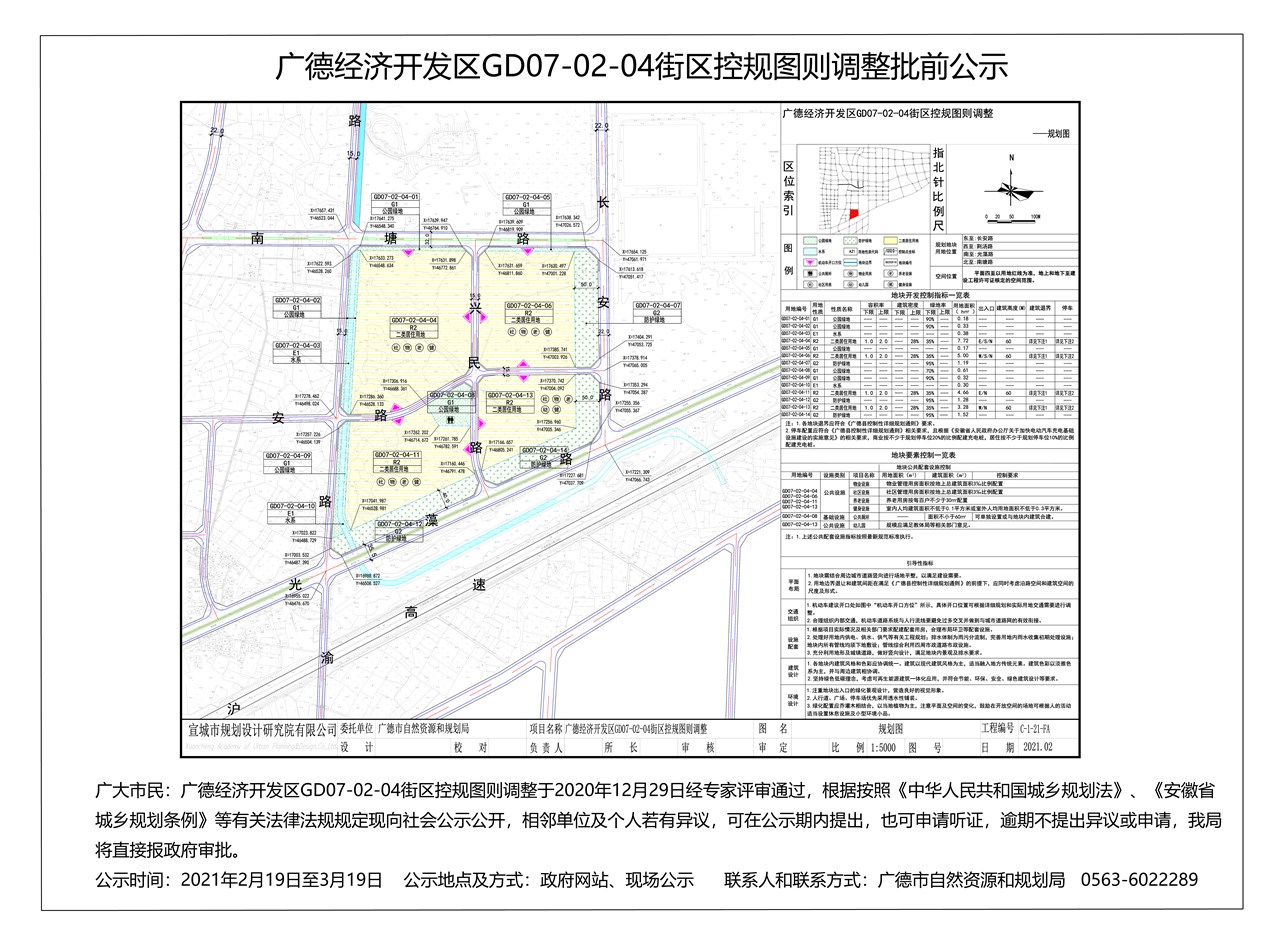 广德经济开发区gd07-02-04街区控规图则调整批前公示