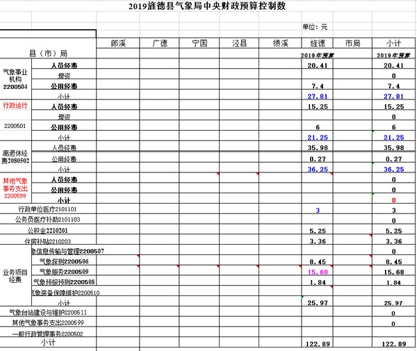 2019旌德县气象局中央财政预算控制数.png