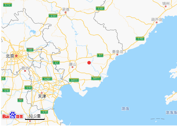 在河北唐山市滦州市北纬3975度东经11871度发生43级地震震源深度9千米